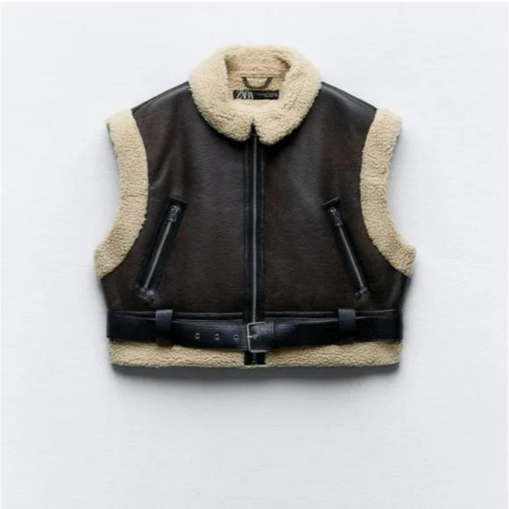 Zara Brown and Cream Shearling Vest
